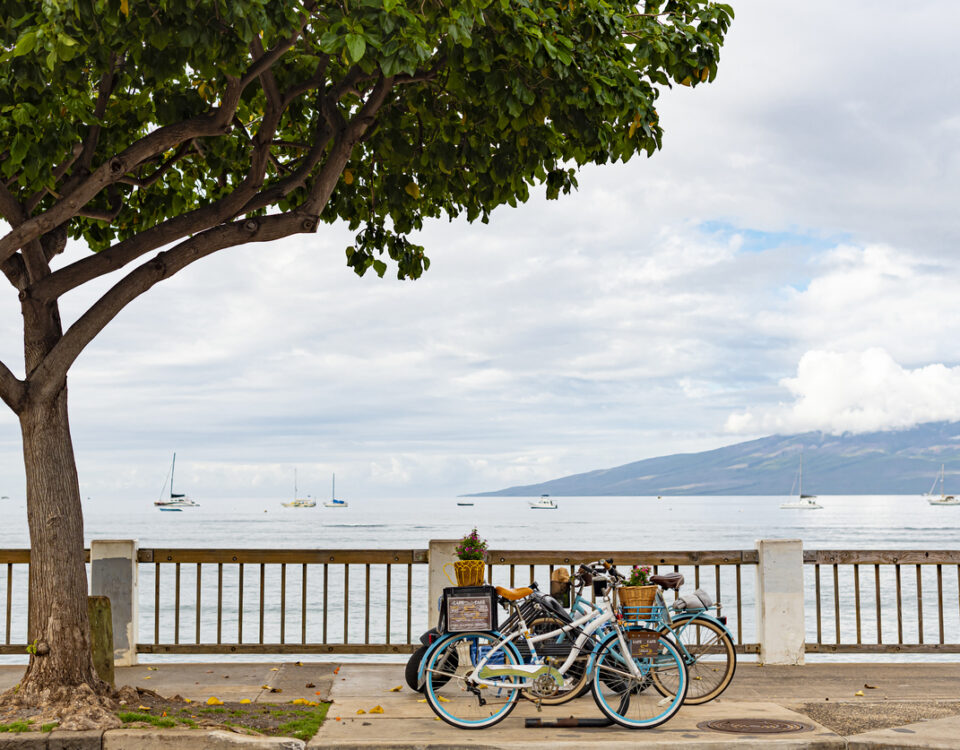 Lahaina waterfront on a cloudy day. Lahaina is located on the west coast of Maui, Hawaii, USA
